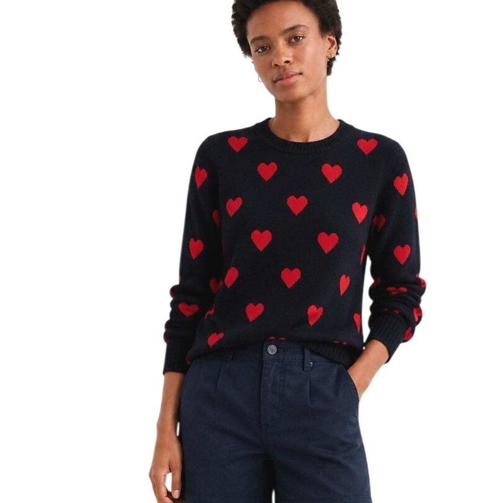 Marled Black Sweater Red Heart Print Size Small Cute Preppy Valentine